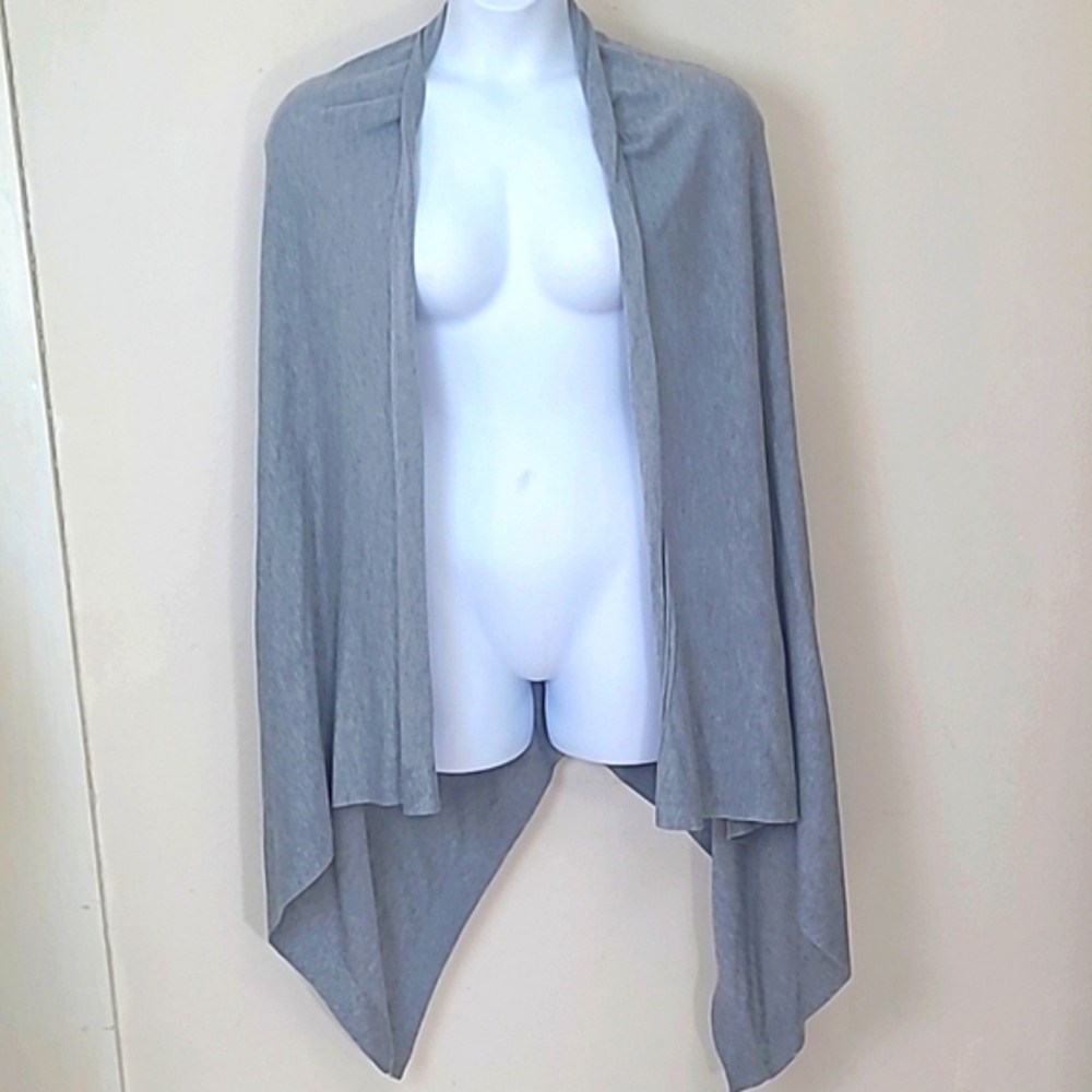 Worthington Gray Open Front Drape Cardigan Soft Knit Minimalist Layering Sweater